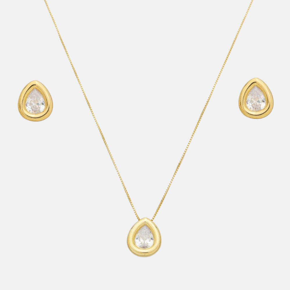 Conjunto Brinco e Colar Zircônia – Ponto de Luz